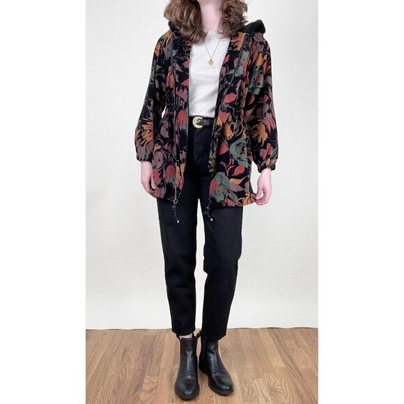 Vintage Floral Print Jacket Coat Parka Oversized Utility Eclectic Fall Winter - Picture 9 of 9